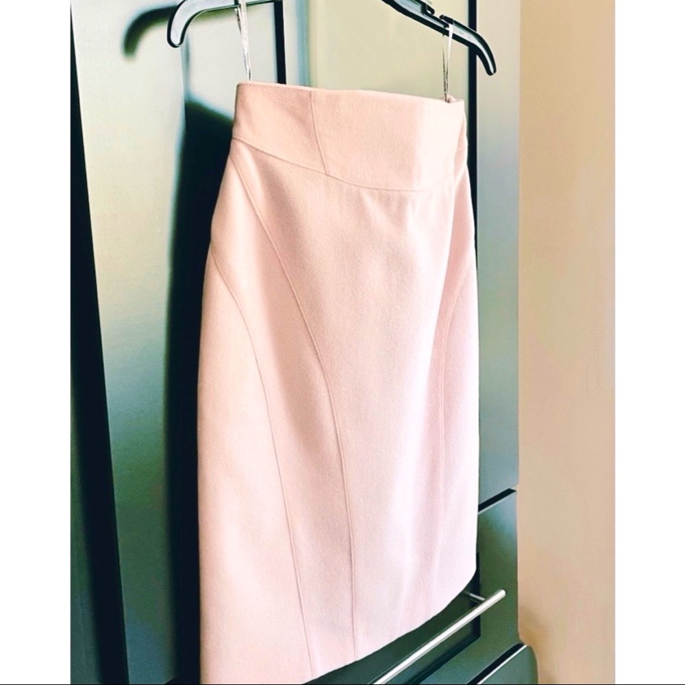 Thierry Mugler Couture Baby Pink Wool & Cashmere Midi Skirt W/ Back Slit - Picture 2 of 5